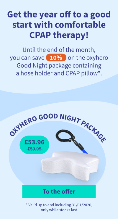 Discount on the oxyhero Good Night package containing a hose holder and CPAP pillow 03