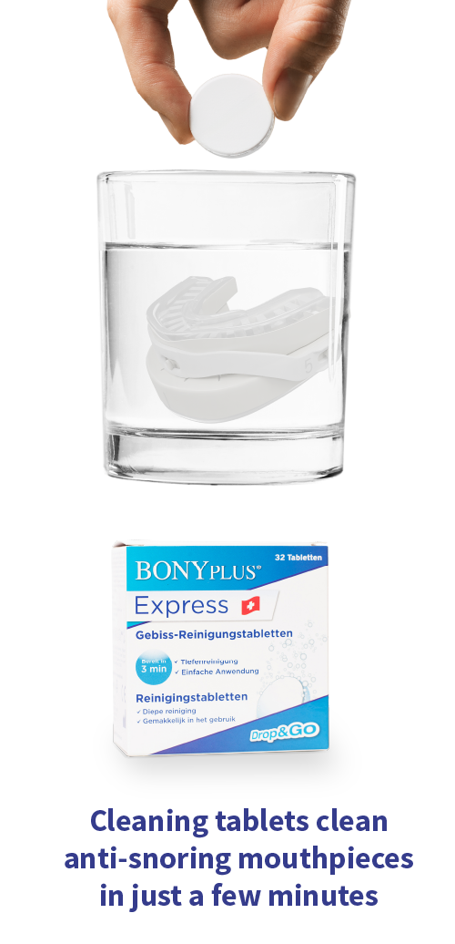 Cleaning tablets clean anti-snoring mouthguards in just a few minutes.